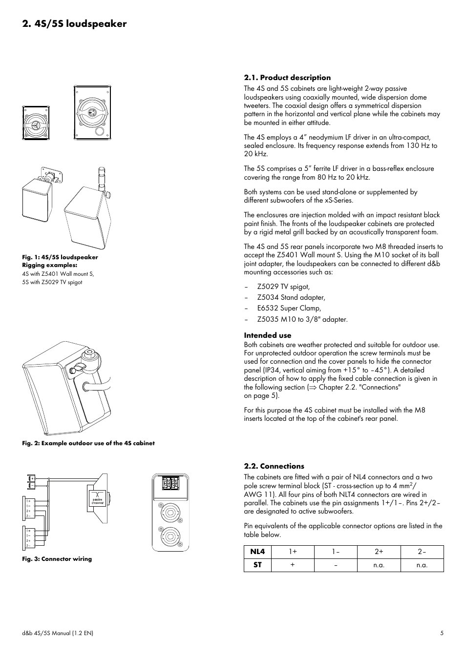 4s/5s loudspeaker, Product description, Connections | d&b 4S User Manual | Page 5 / 11