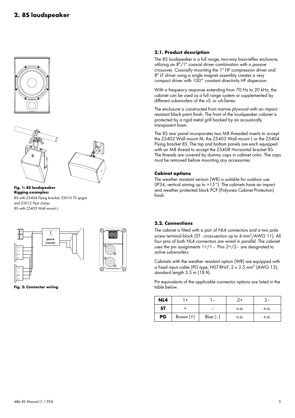 8s loudspeaker, Product description, Connections | d&b 8S User Manual | Page 5 / 11