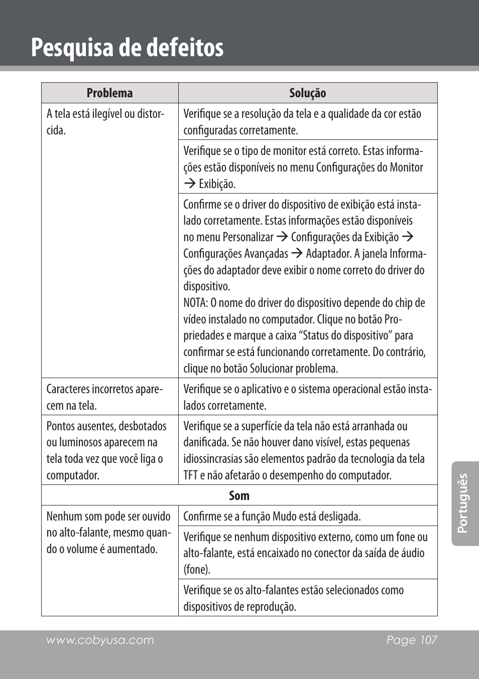 Pesquisa de defeitos | COBY electronic NBPC1220 User Manual | Page 107 / 136