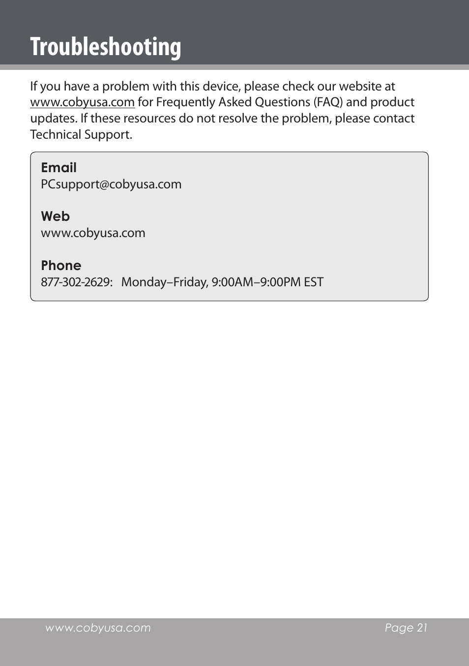 Troubleshooting | COBY electronic NBPC1220 User Manual | Page 21 / 136