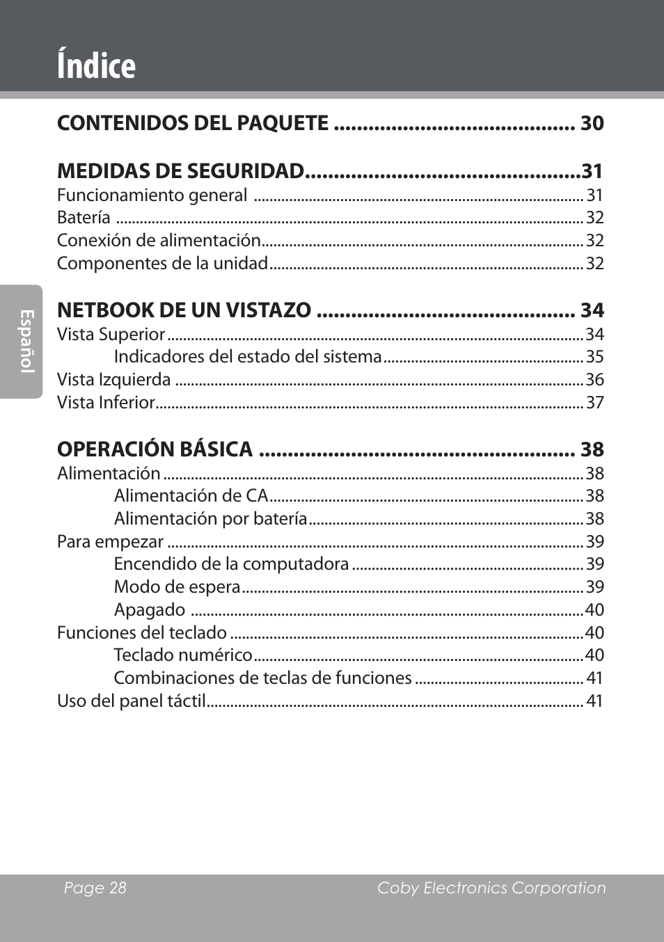 Índice | COBY electronic NBPC1220 User Manual | Page 28 / 136