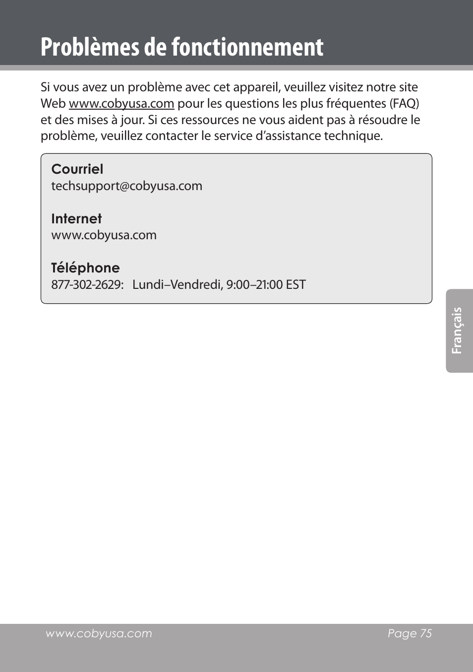 Problèmes de fonctionnement | COBY electronic NBPC1220 User Manual | Page 75 / 136