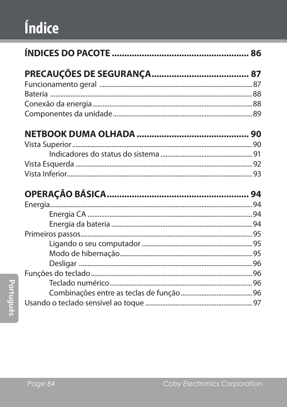 Índice | COBY electronic NBPC1220 User Manual | Page 84 / 136