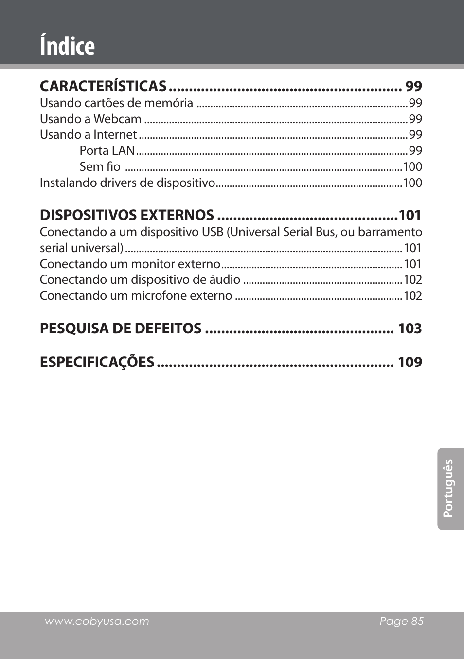 Índice | COBY electronic NBPC1220 User Manual | Page 85 / 136