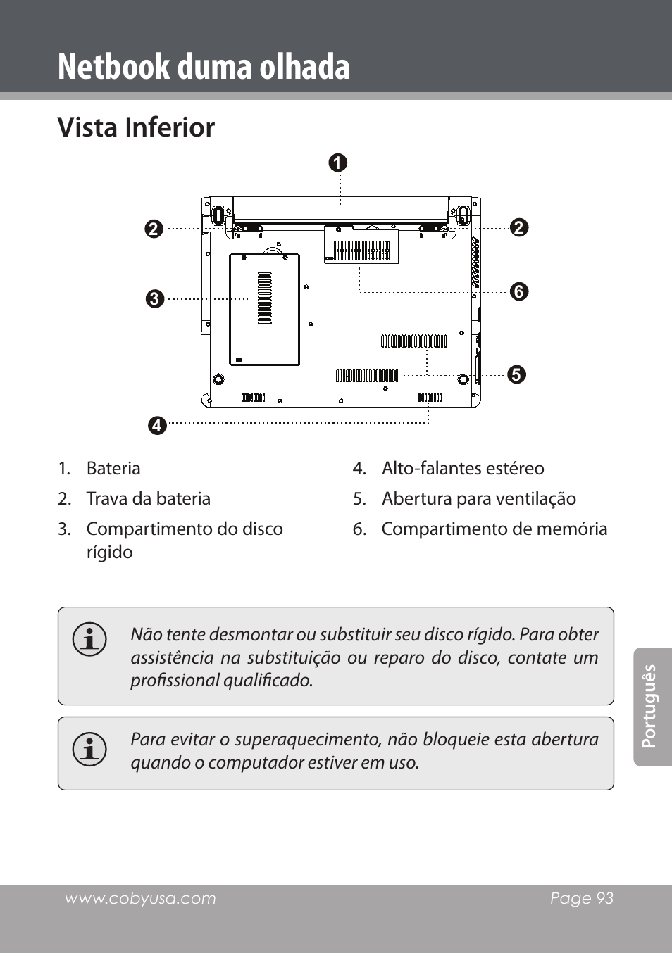 Vista inferior, Netbook duma olhada | COBY electronic NBPC1220 User Manual | Page 93 / 136