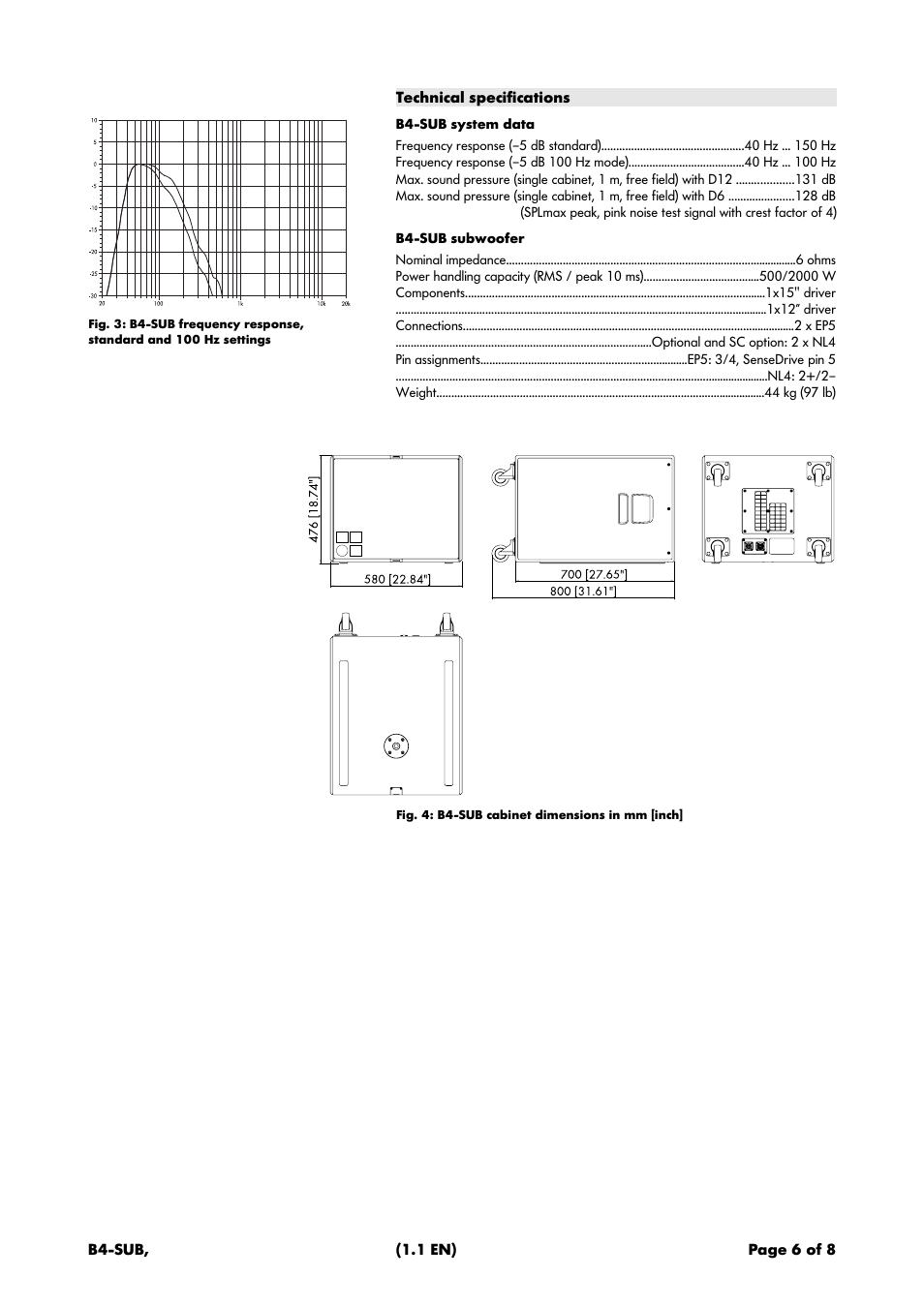 Technical specifications | d&b B4-SUB User Manual | Page 6 / 8