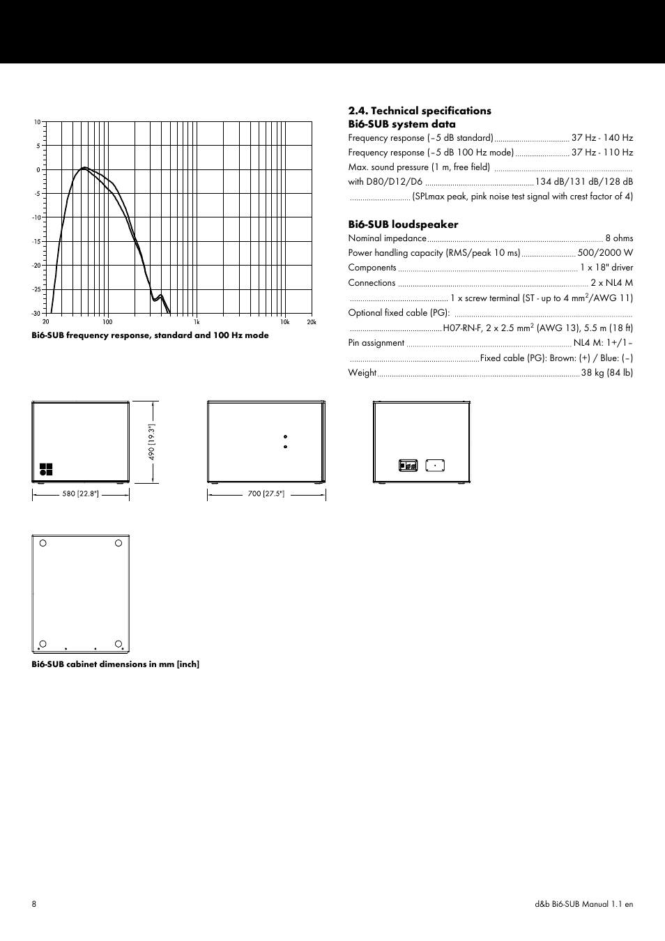 Technical specifications | d&b Bi6-SUB User Manual | Page 8 / 10