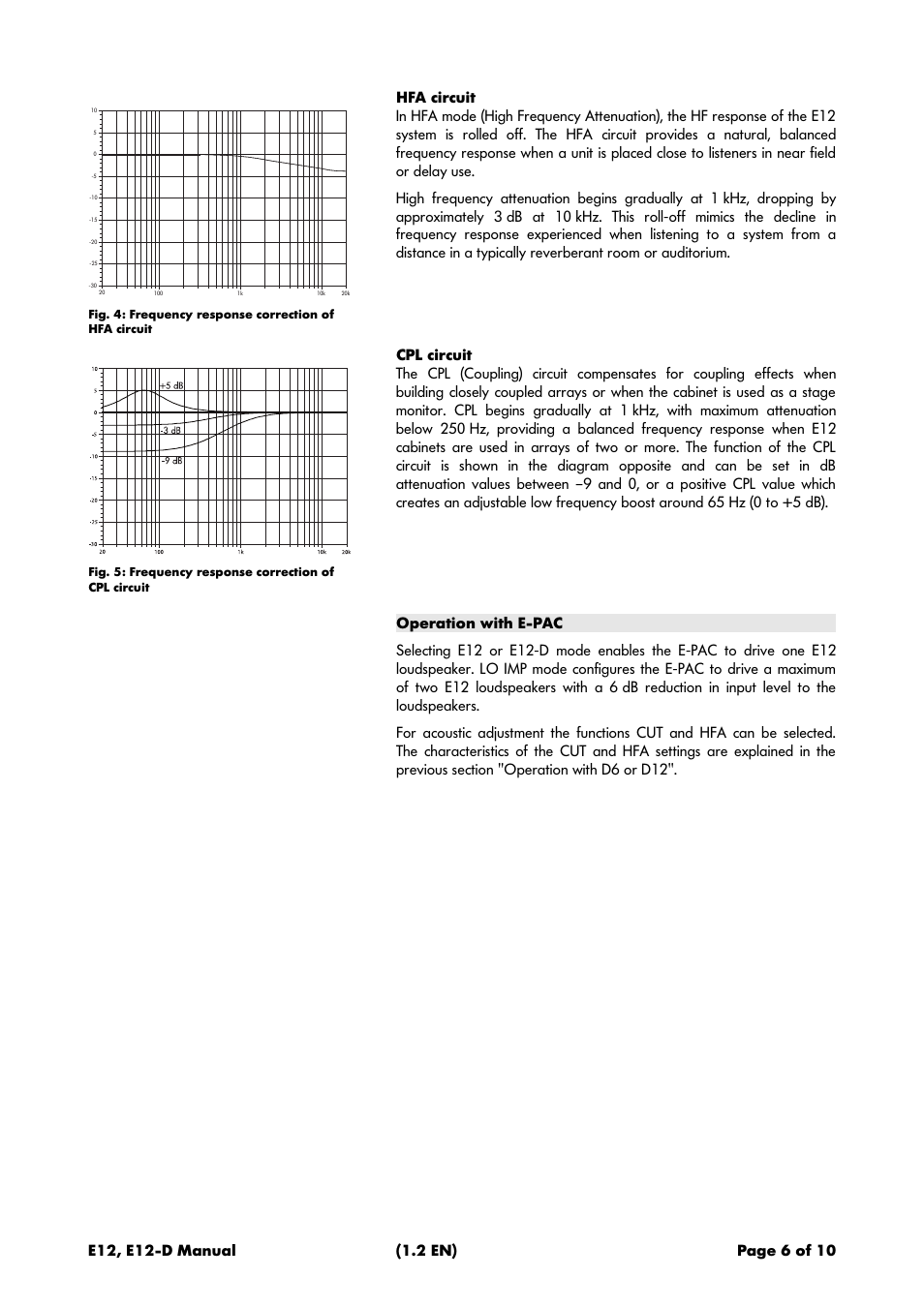 Operation with e-pac, Hfa circuit | d&b E12 User Manual | Page 6 / 10