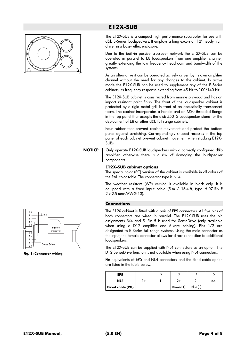 E12x-sub, Connections | d&b E12X-SUB User Manual | Page 4 / 8