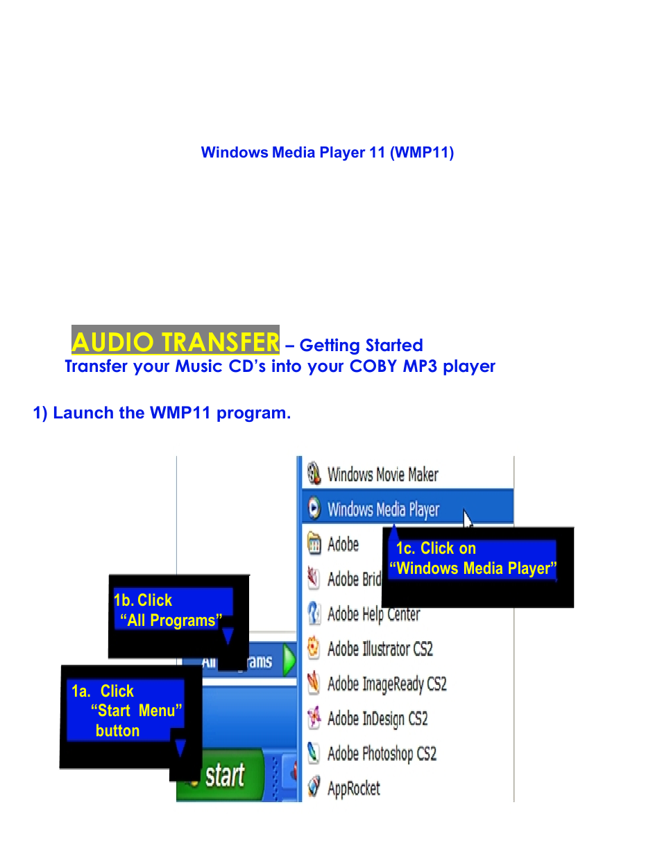 Audio transfer | COBY electronic MPC961 User Manual | Page 2 / 9