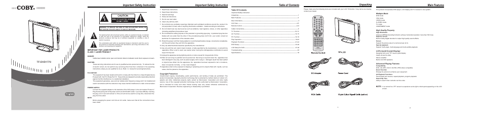 COBY electronic TF-DVD1770 User Manual | 6 pages