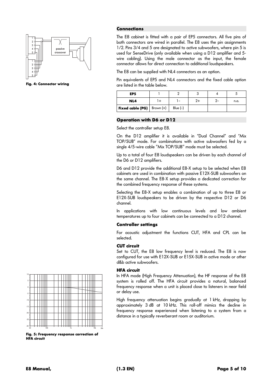 Connections, Operation with d6 or d12 | d&b E8 User Manual | Page 5 / 10