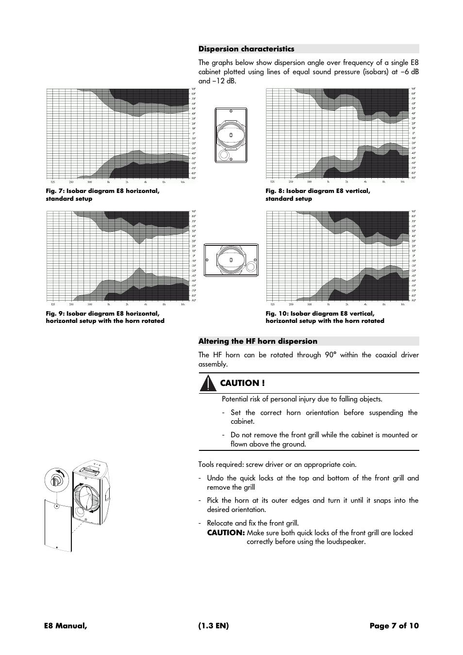 Dispersion characteristics, Altering the hf horn dispersion | d&b E8 User Manual | Page 7 / 10