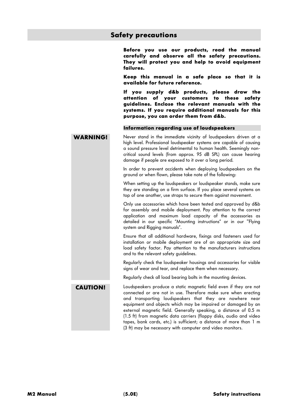 Safety precautions | d&b M2 User Manual | Page 3 / 8