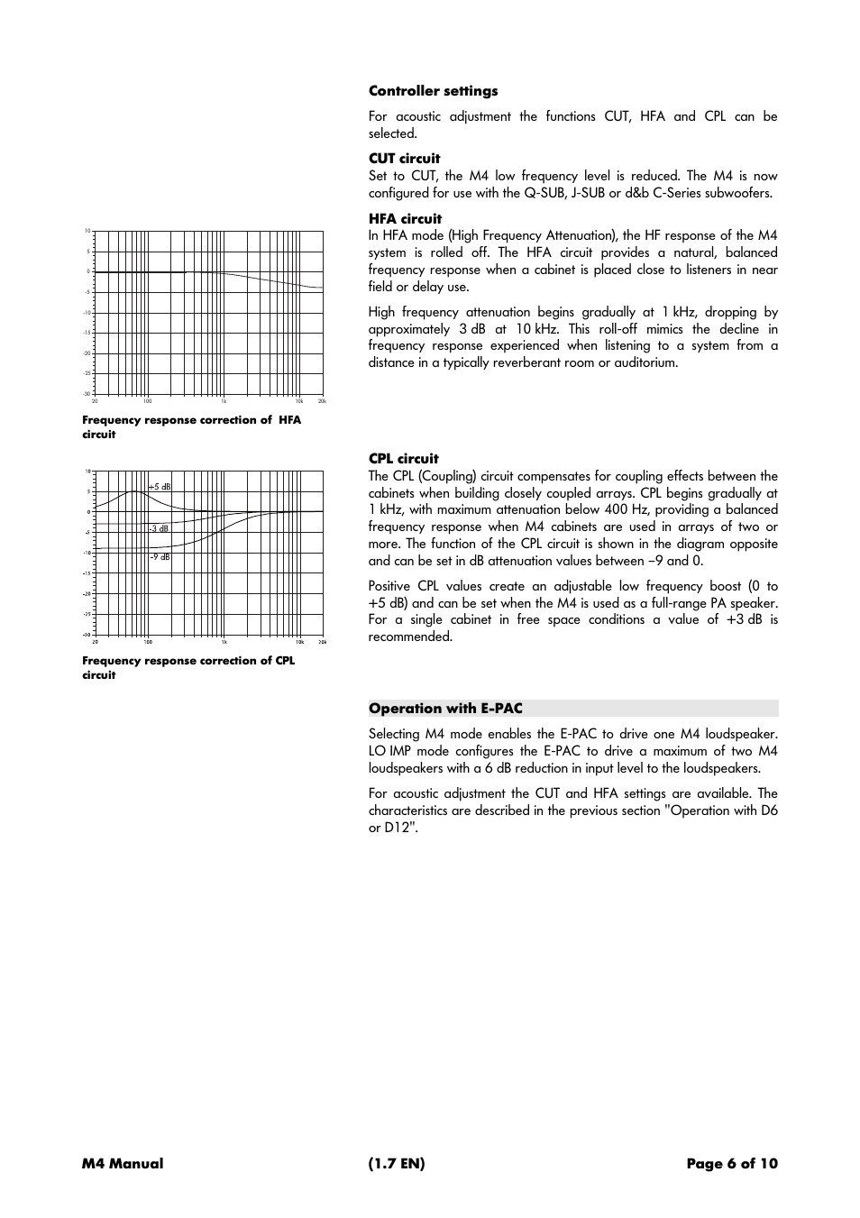 Controller settings, Operation with e-pac | d&b M4 User Manual | Page 6 / 10