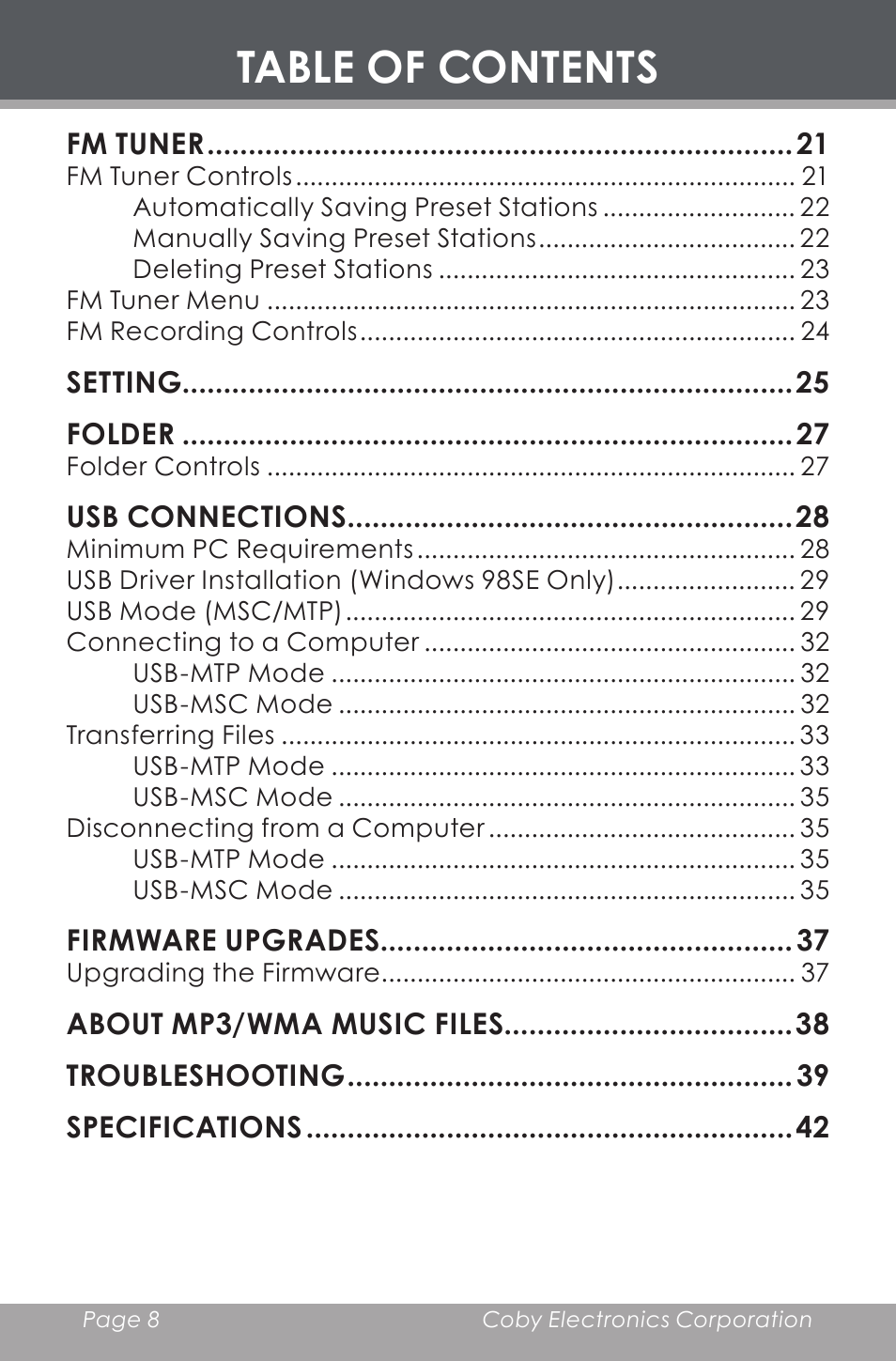 COBY electronic MP-C546 User Manual | Page 8 / 44