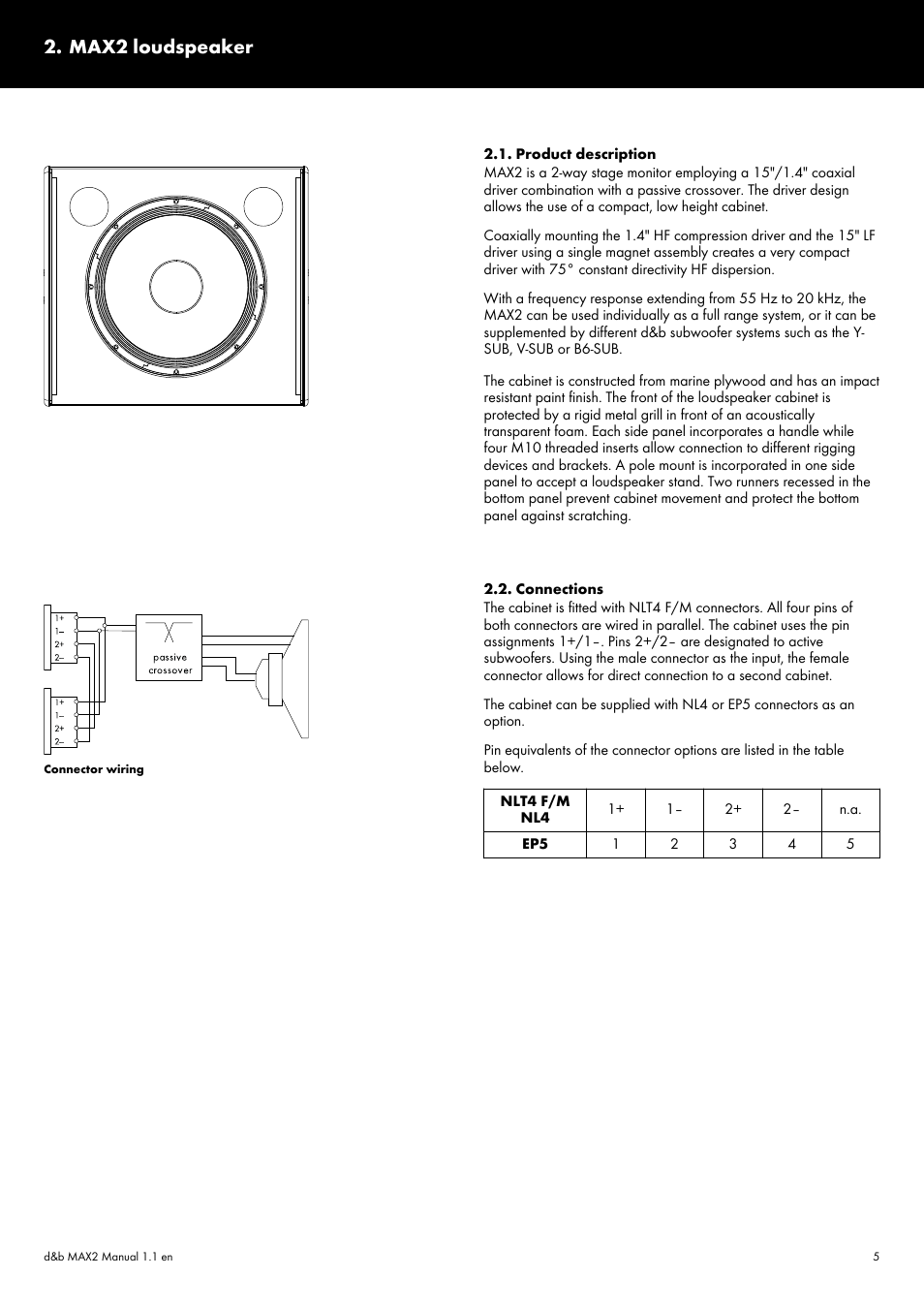 Max2 loudspeaker, Product description, Connections | d&b MAX2 User Manual | Page 5 / 10