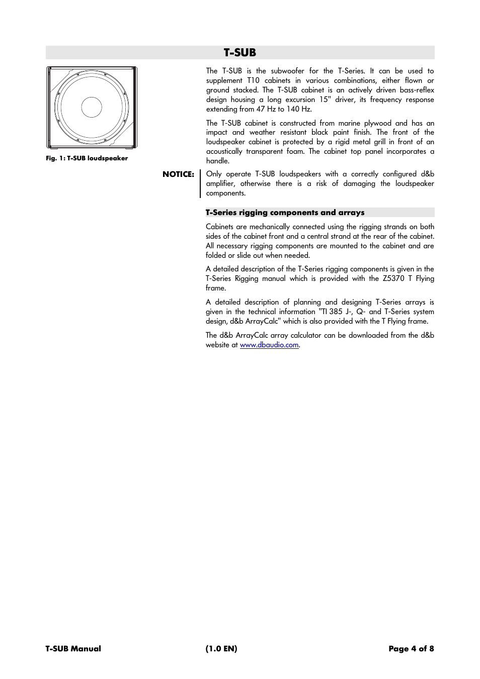 T-sub, T-series rigging components and arrays | d&b T-SUB User Manual | Page 4 / 8