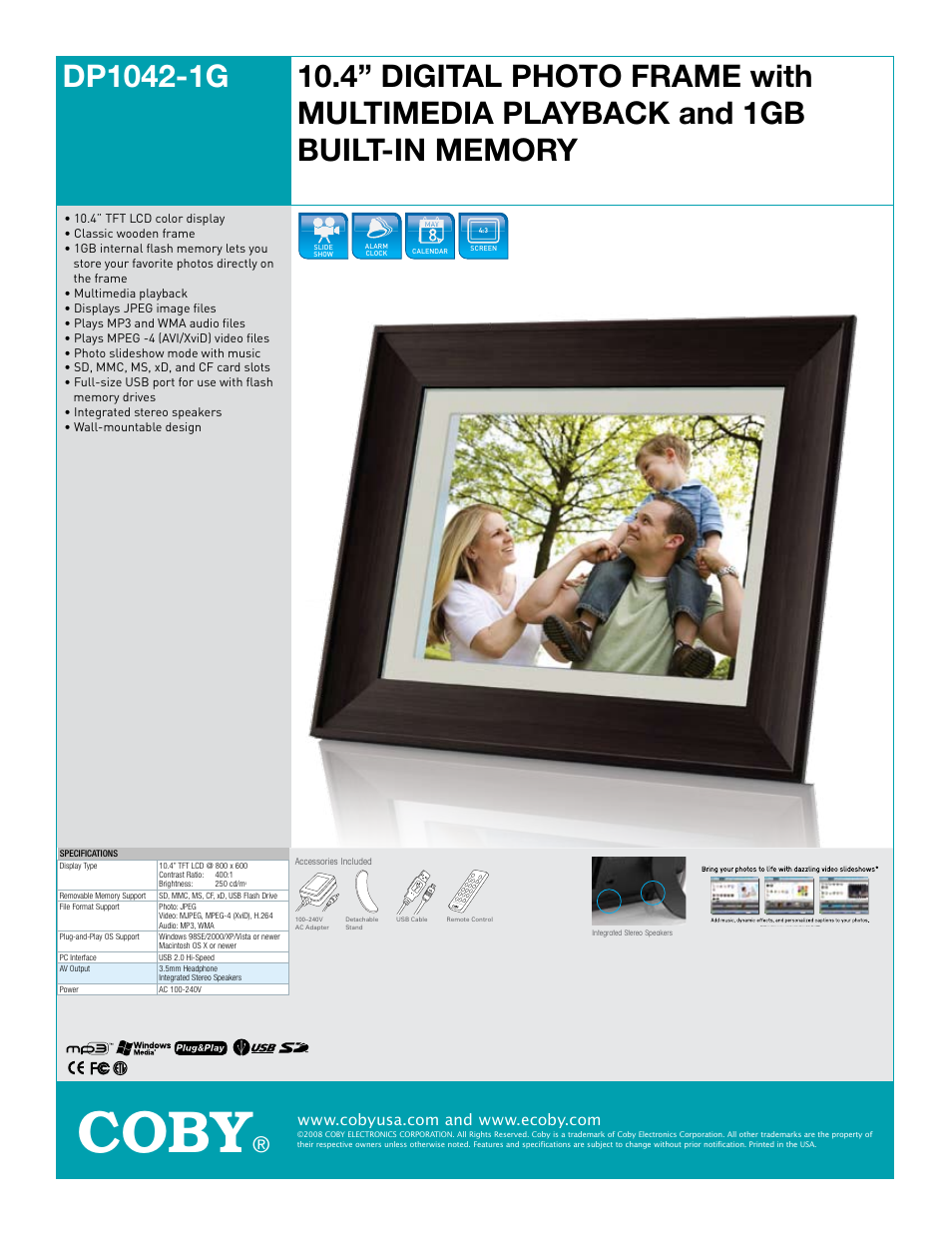 COBY electronic DP1042-1G User Manual | 1 page