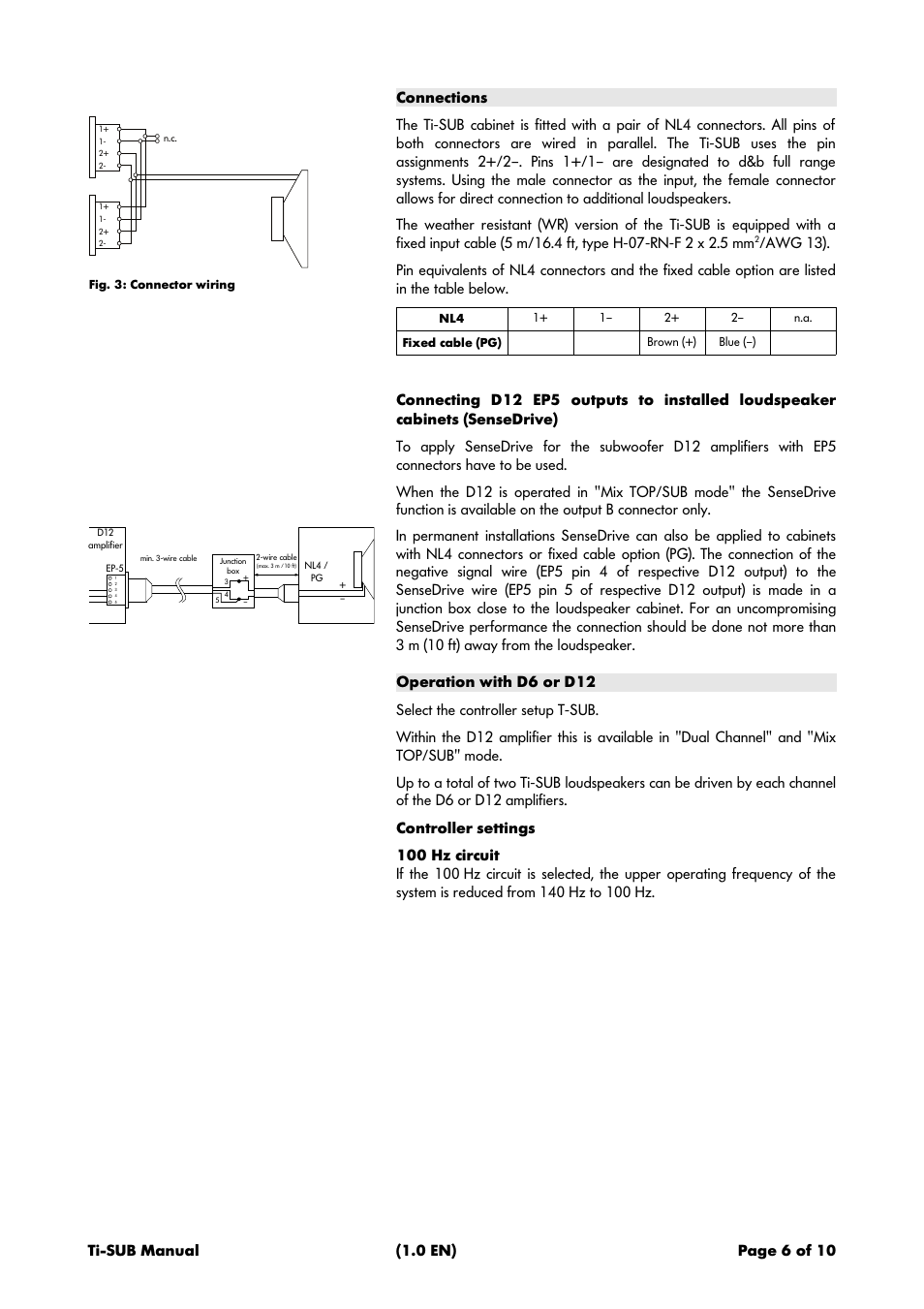 Connections, Operation with d6 or d12 | d&b Ti-SUB User Manual | Page 6 / 10