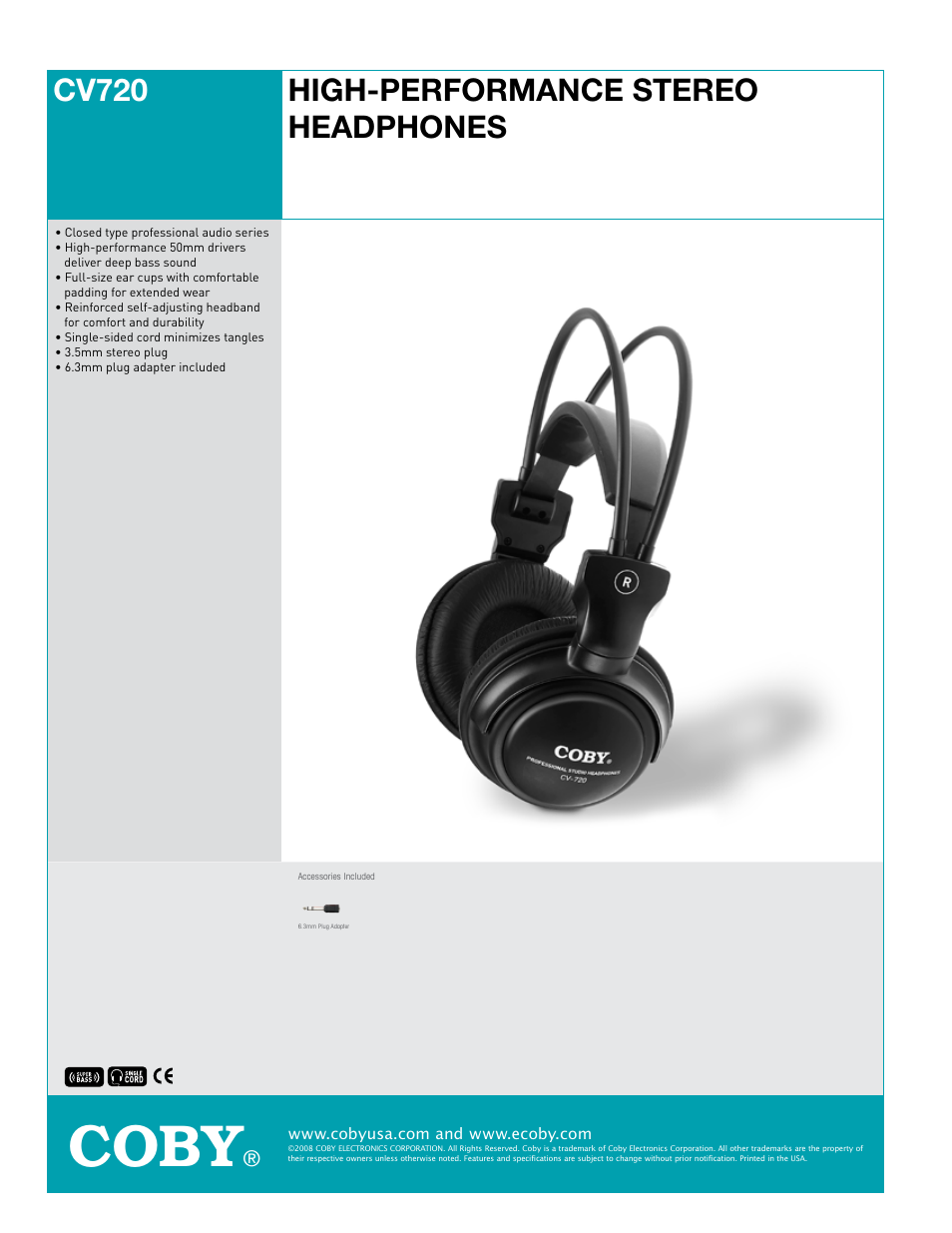 COBY CV720 User Manual | 1 page