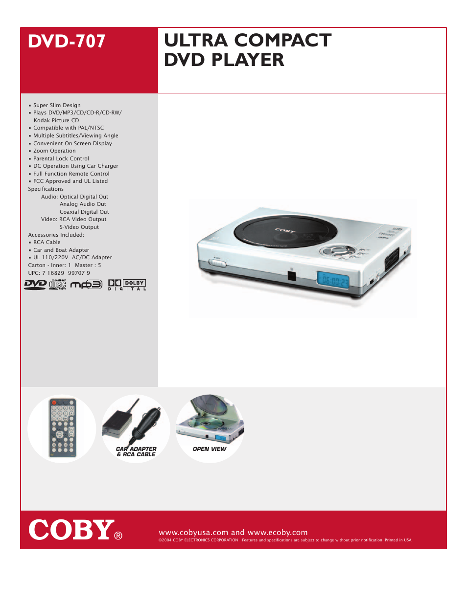 COBY DVD-707 User Manual | 1 page