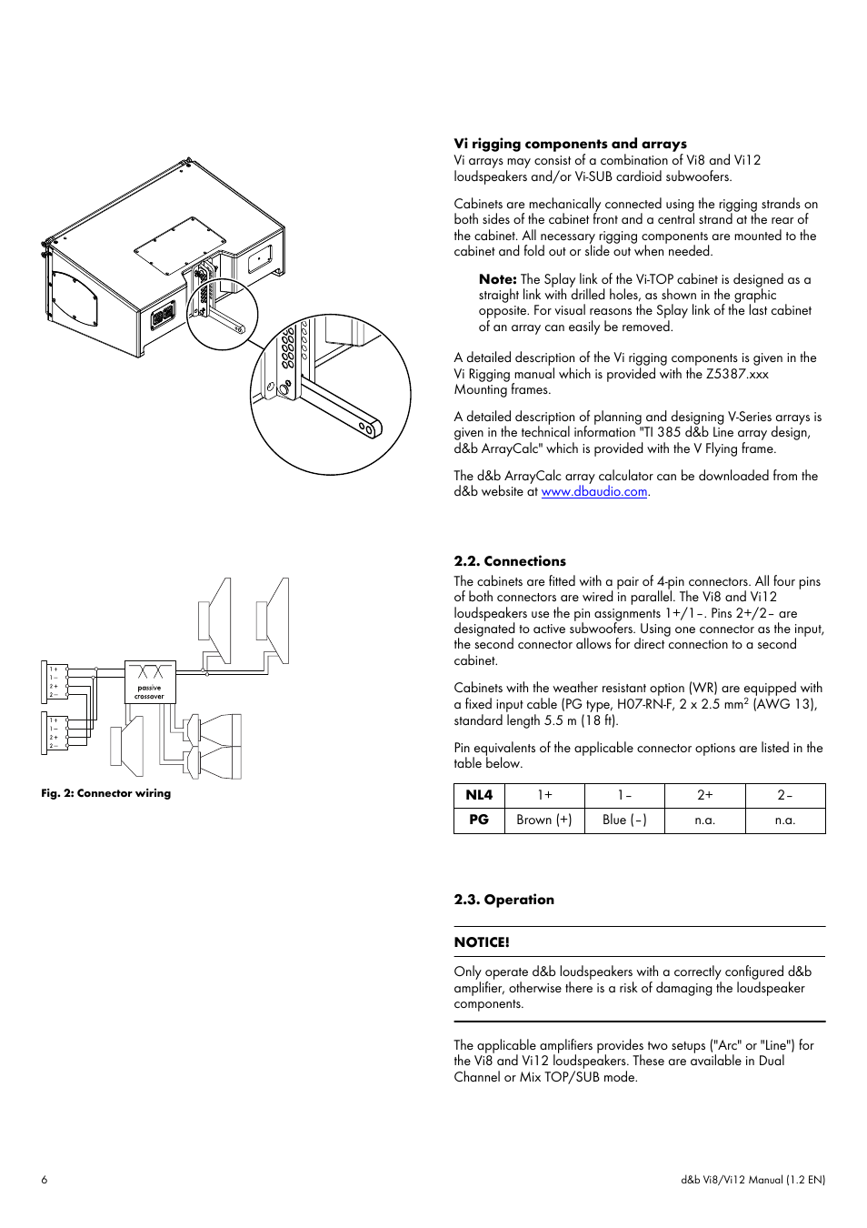 Connections, Operation, Connections 2.3. operation | d&b Vi8 User Manual | Page 6 / 12