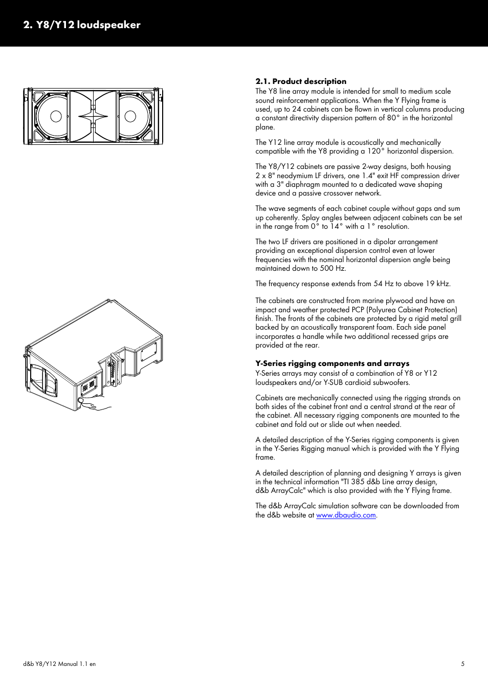 Y8/y12 loudspeaker, Product description, Y8/y12 loudspeaker 2.1. product description | d&b Y8 User Manual | Page 5 / 12