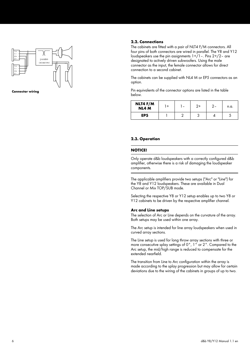 Connections, Operation, Connections 2.3. operation | d&b Y8 User Manual | Page 6 / 12