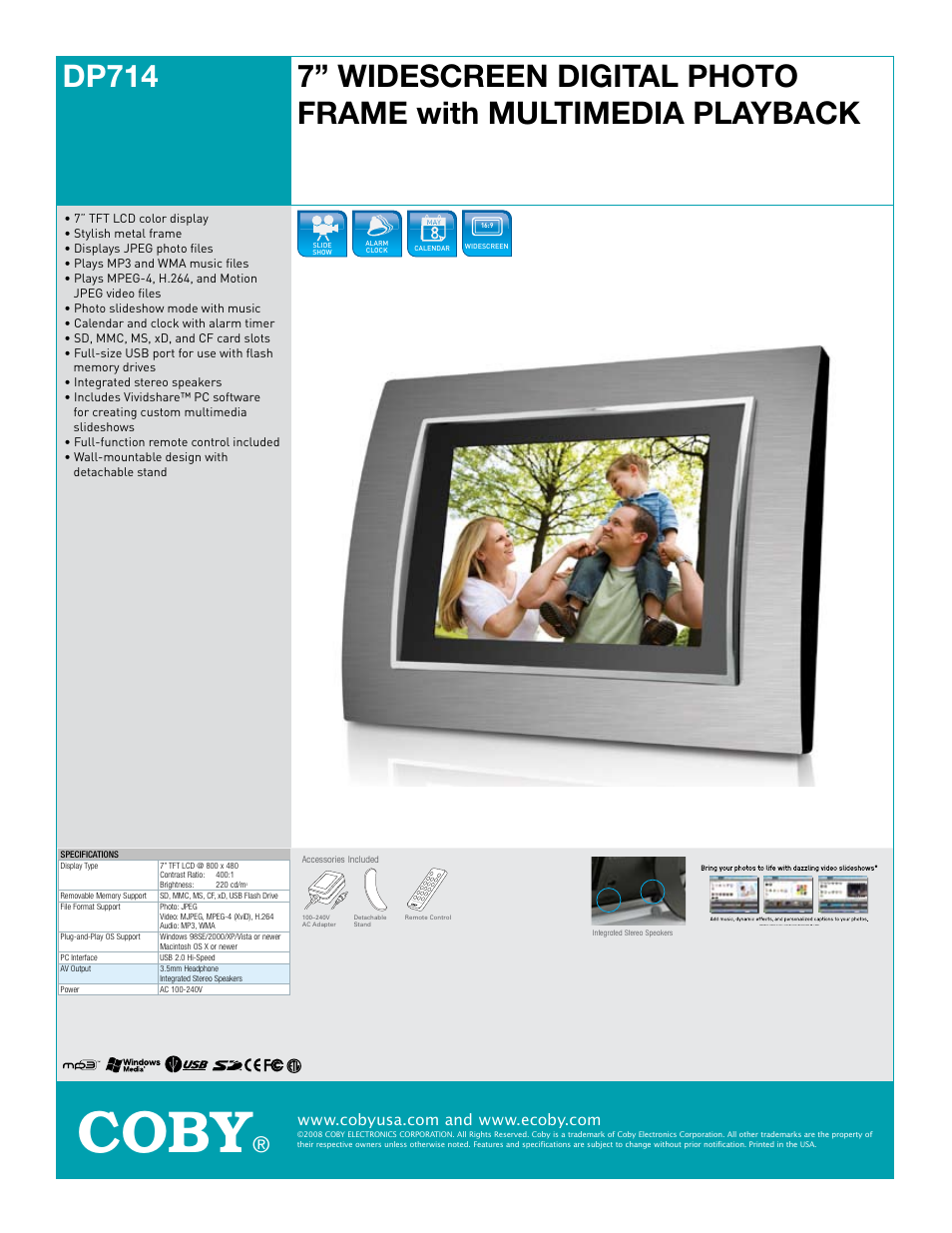 COBY electronic DP714 User Manual | 1 page