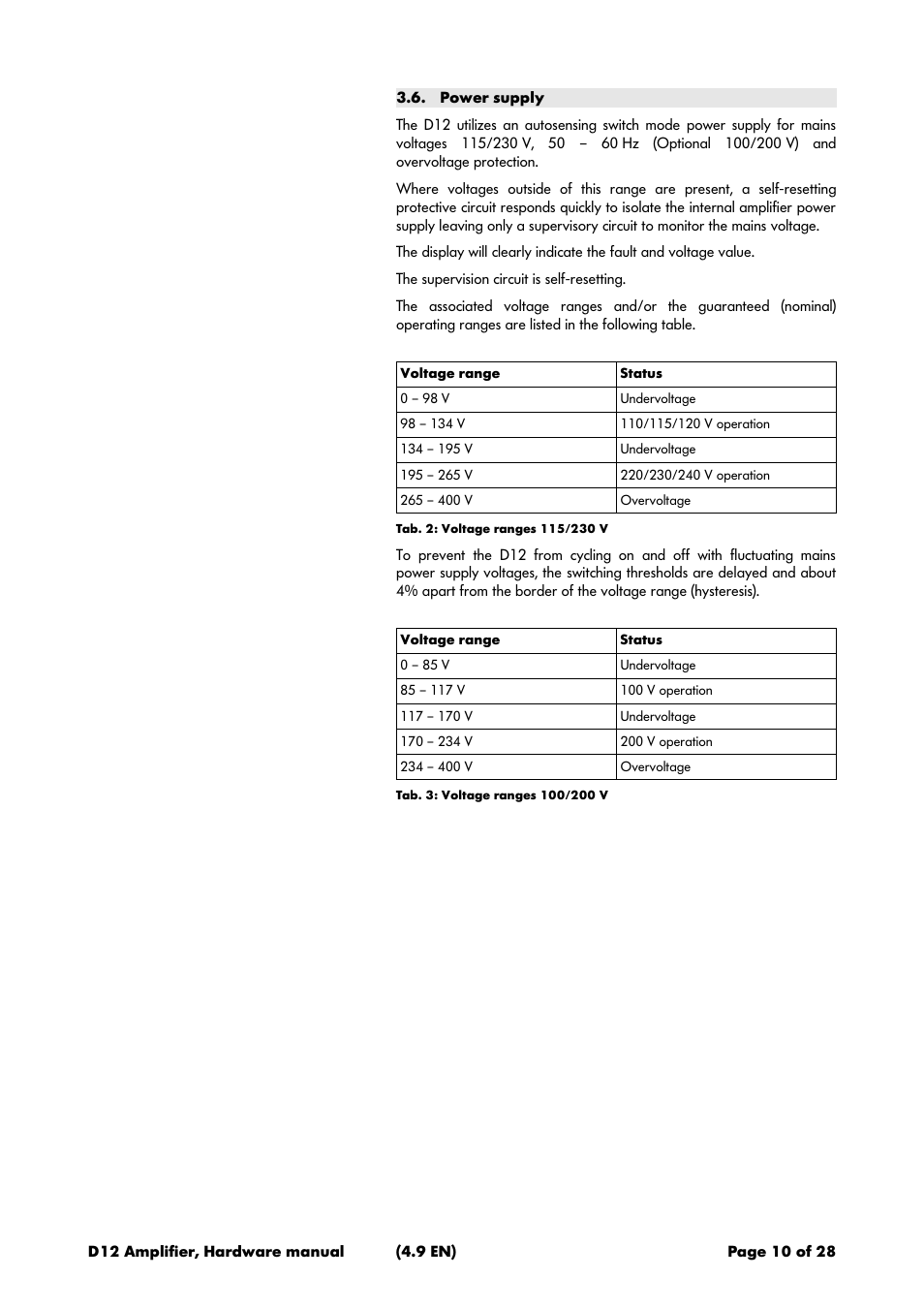 Power supply | d&b D12 Hardware User Manual | Page 10 / 28