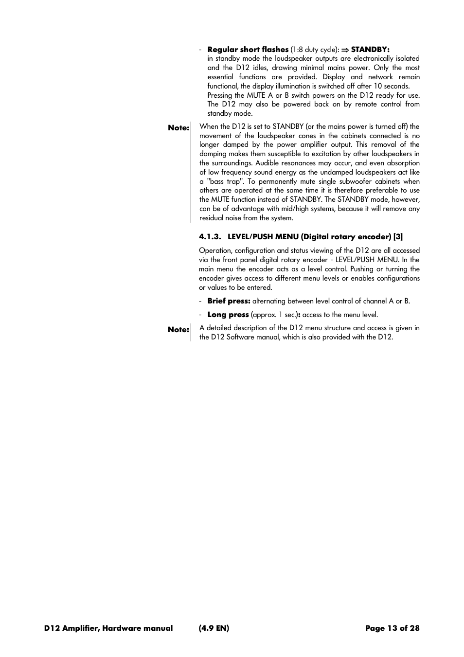 Level/push menu (digital rotary encoder) [3 | d&b D12 Hardware User Manual | Page 13 / 28