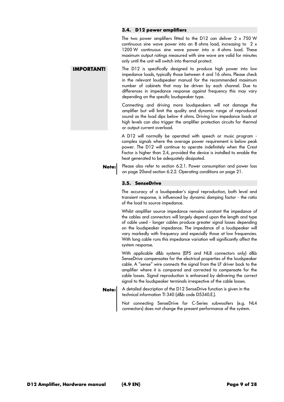 D12 power amplifiers, Sensedrive | d&b D12 Hardware User Manual | Page 9 / 28