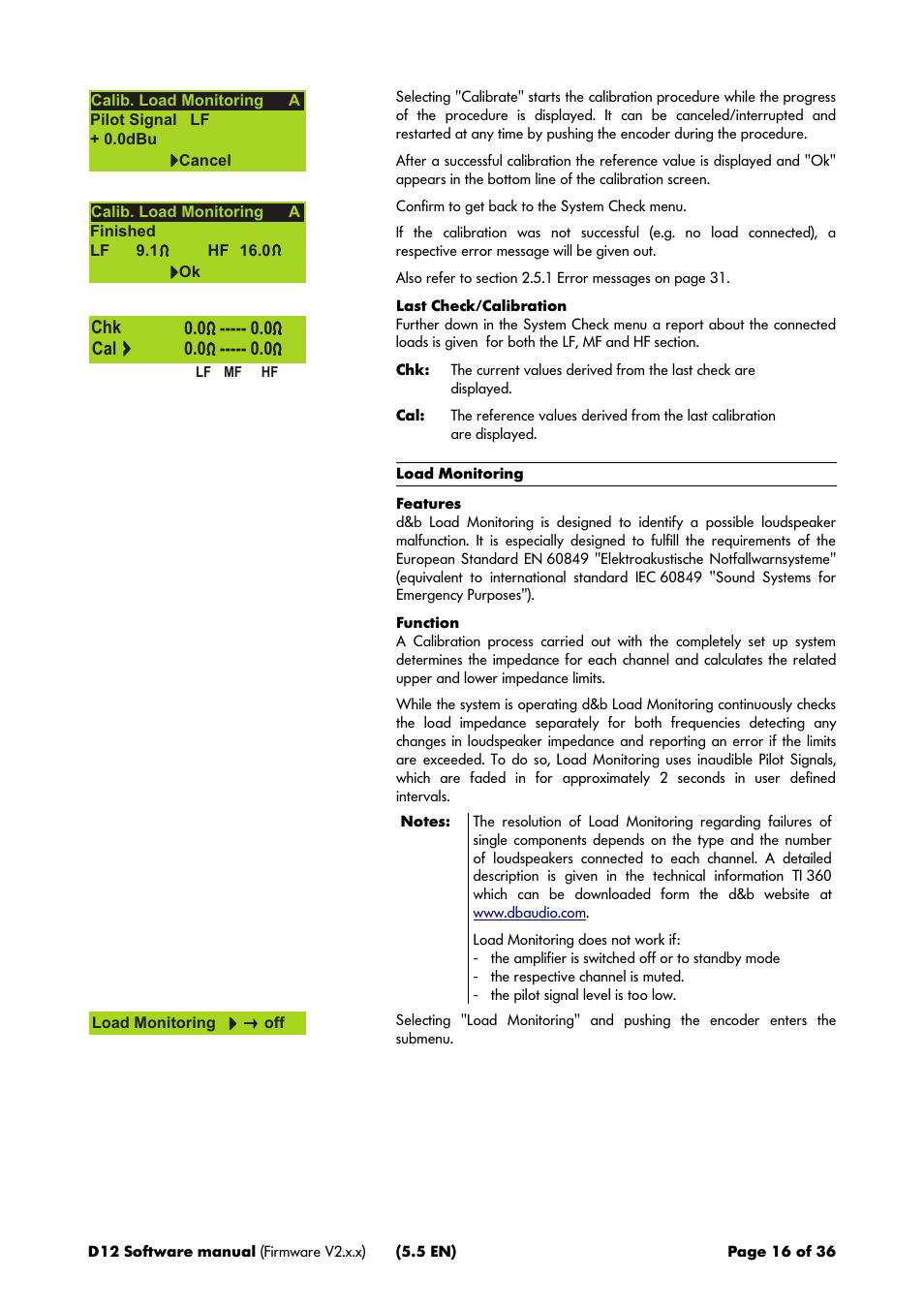 Chk cal 0.0 0.0 | d&b D12 Software User Manual | Page 16 / 36