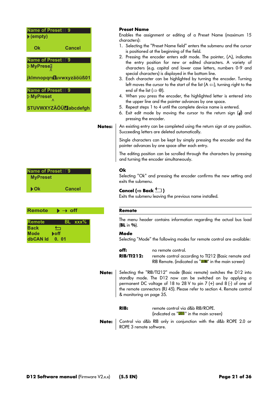 Remote | d&b D12 Software User Manual | Page 21 / 36