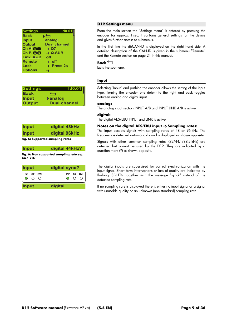 D12 settings menu, Input digital 96khz | d&b D12 Software User Manual | Page 9 / 36