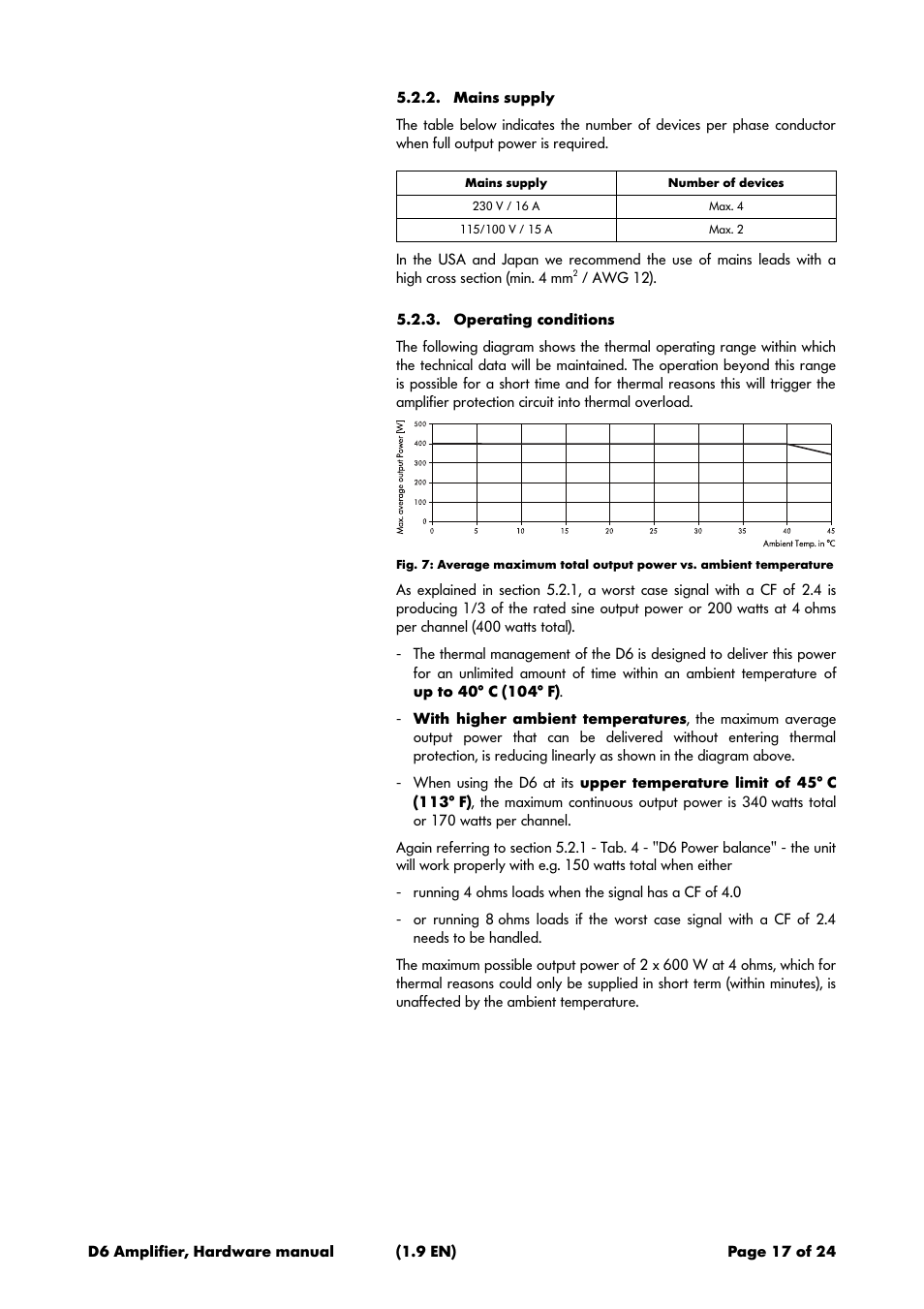 Mains supply, Operating conditions | d&b D6 Hardware User Manual | Page 17 / 24