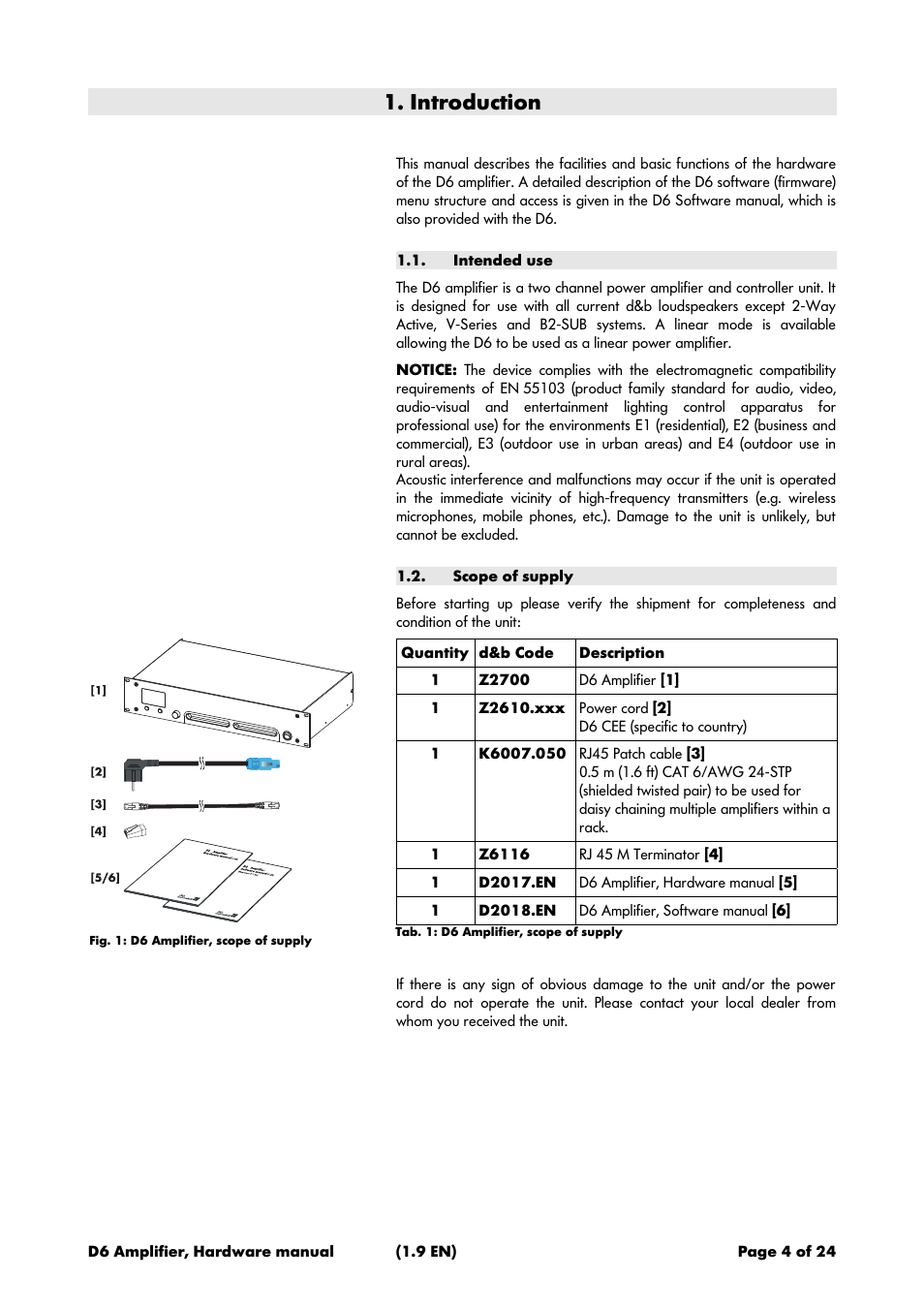 Introduction, Intended use, Scope of supply | d&b D6 Hardware User Manual | Page 4 / 24