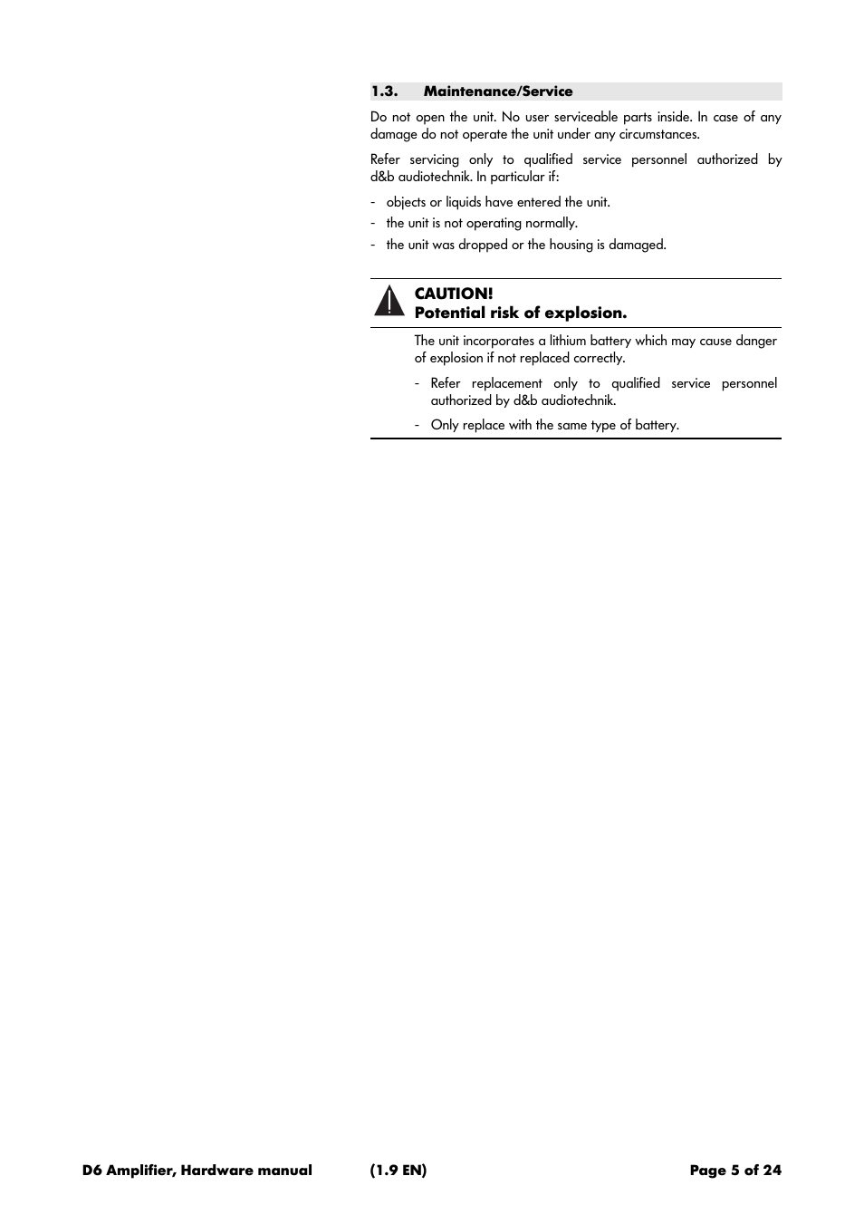 Maintenance/service | d&b D6 Hardware User Manual | Page 5 / 24