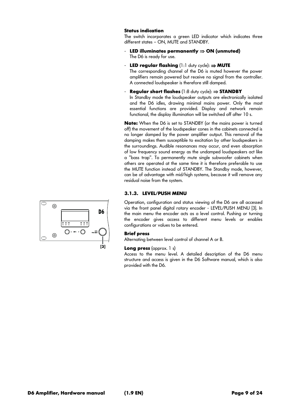 Level/push menu | d&b D6 Hardware User Manual | Page 9 / 24