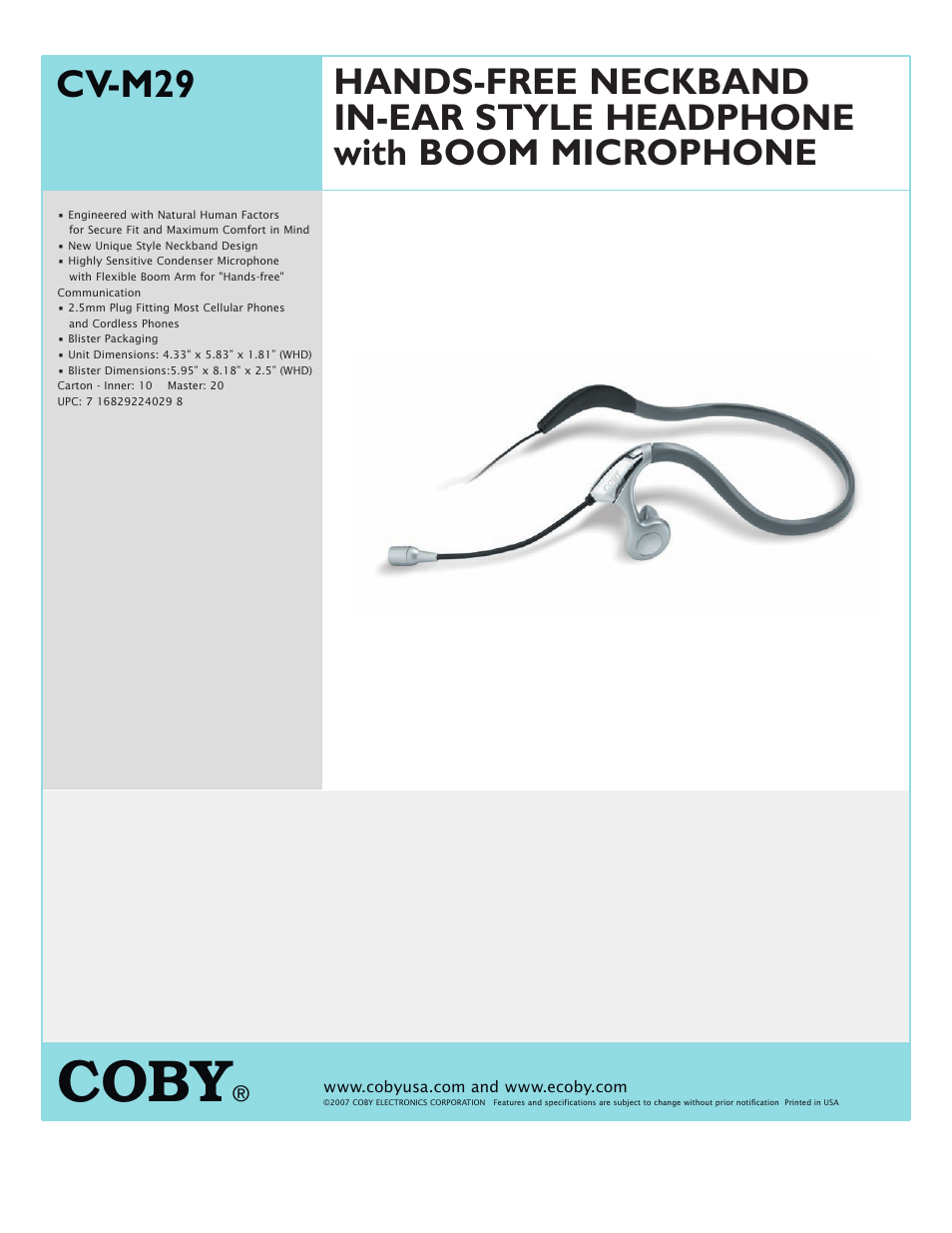 COBY CV M29 User Manual | 1 page