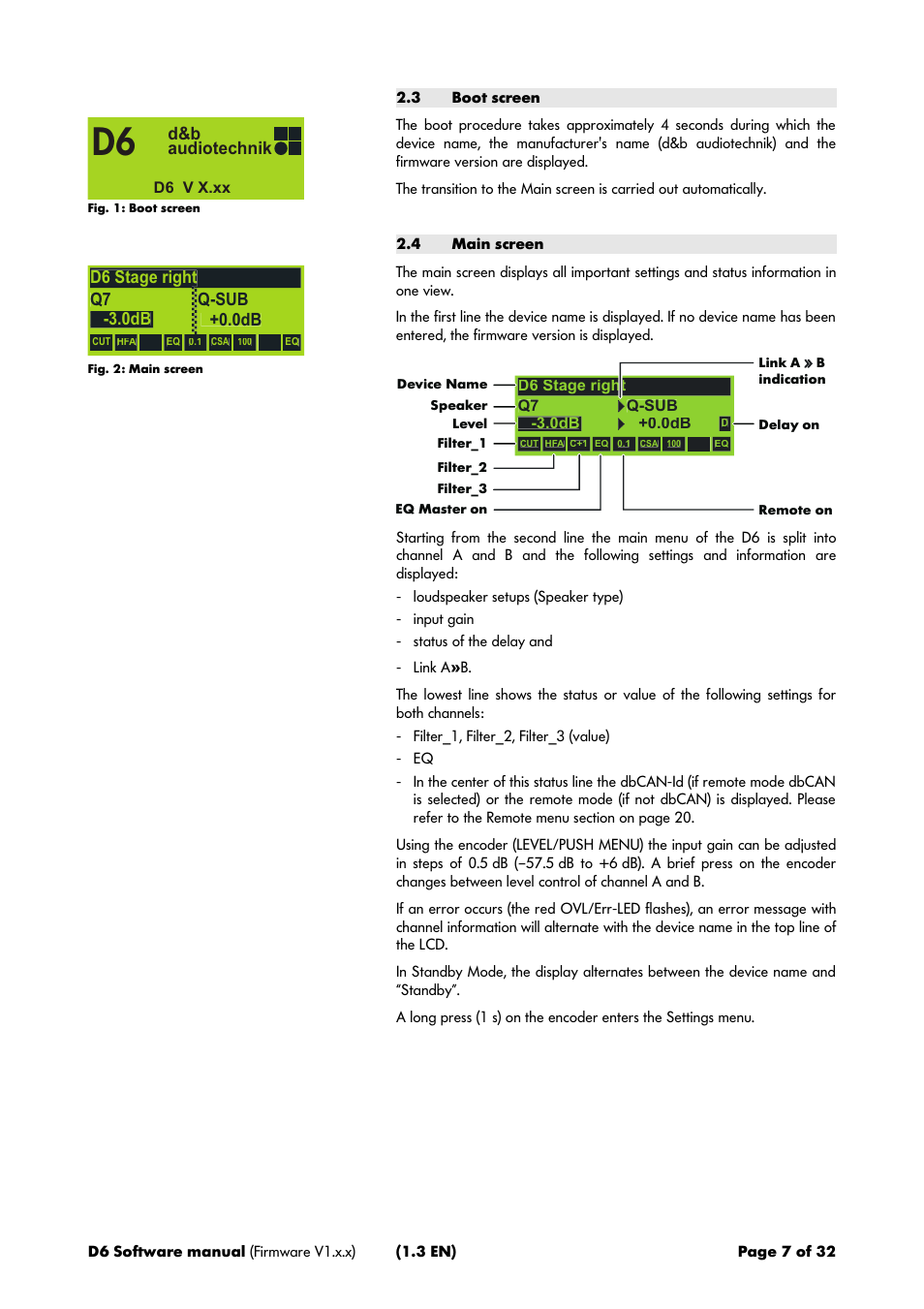 3 boot screen, 4 main screen | d&b D6 Software User Manual | Page 7 / 32