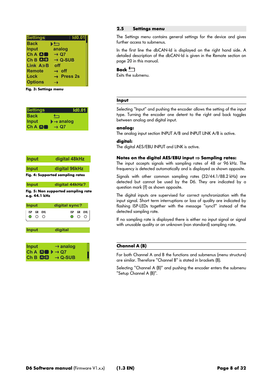 5 settings menu | d&b D6 Software User Manual | Page 8 / 32