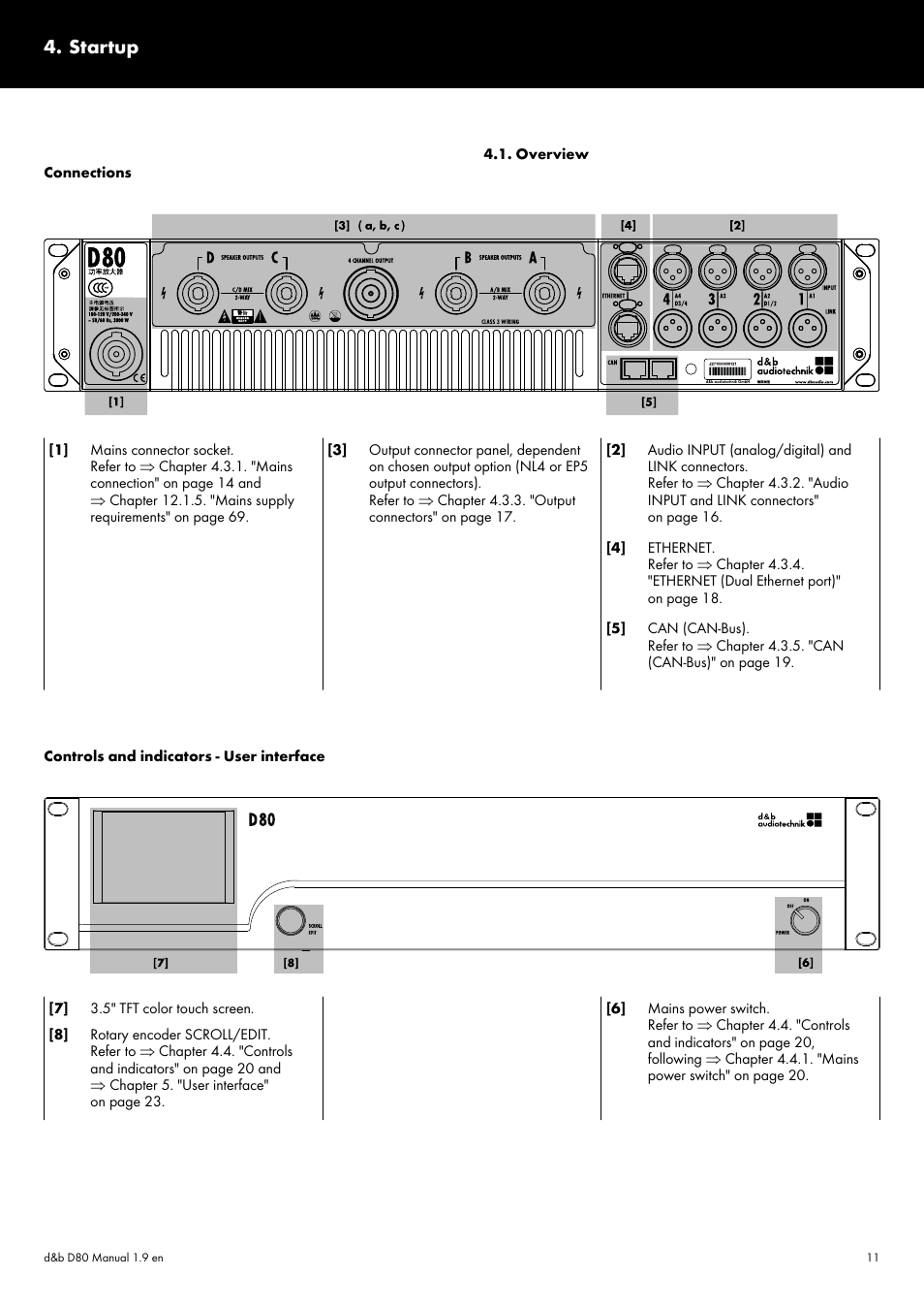 Startup, Overview | d&b D80 User Manual | Page 11 / 84