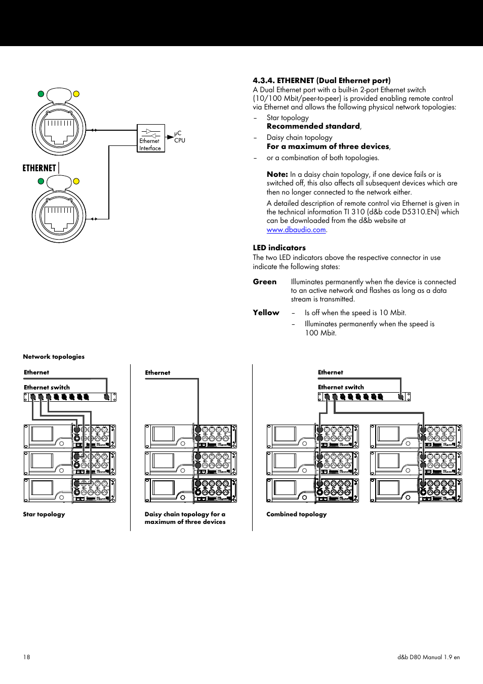 Ethernet (dual ethernet port), Refer to þ chapter 4.3.4 | d&b D80 User Manual | Page 18 / 84