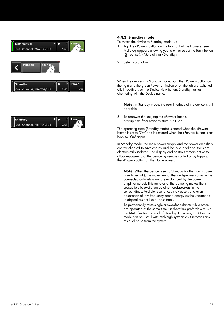 Standby mode | d&b D80 User Manual | Page 21 / 84