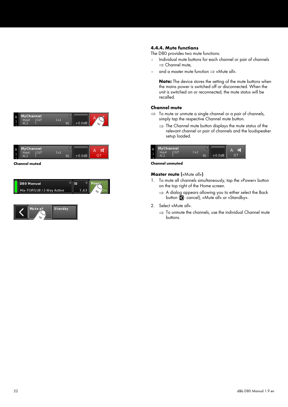 Mute functions | d&b D80 User Manual | Page 22 / 84