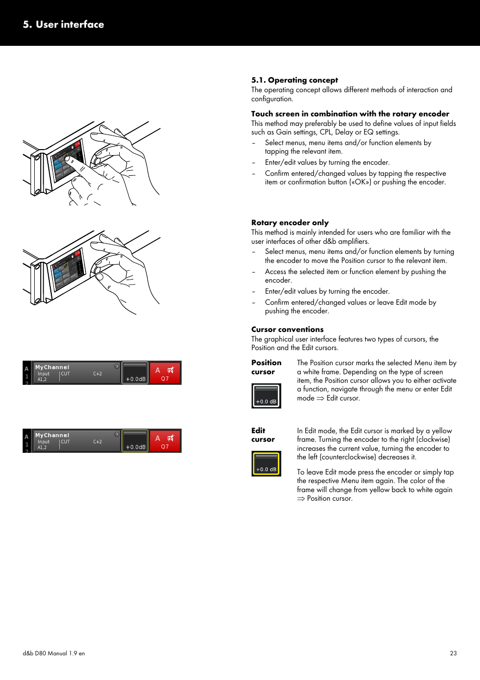User interface, Operating concept, Þ chapter 5. "user interface | d&b D80 User Manual | Page 23 / 84