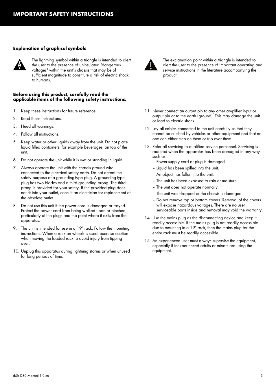 Important safety instructions | d&b D80 User Manual | Page 3 / 84