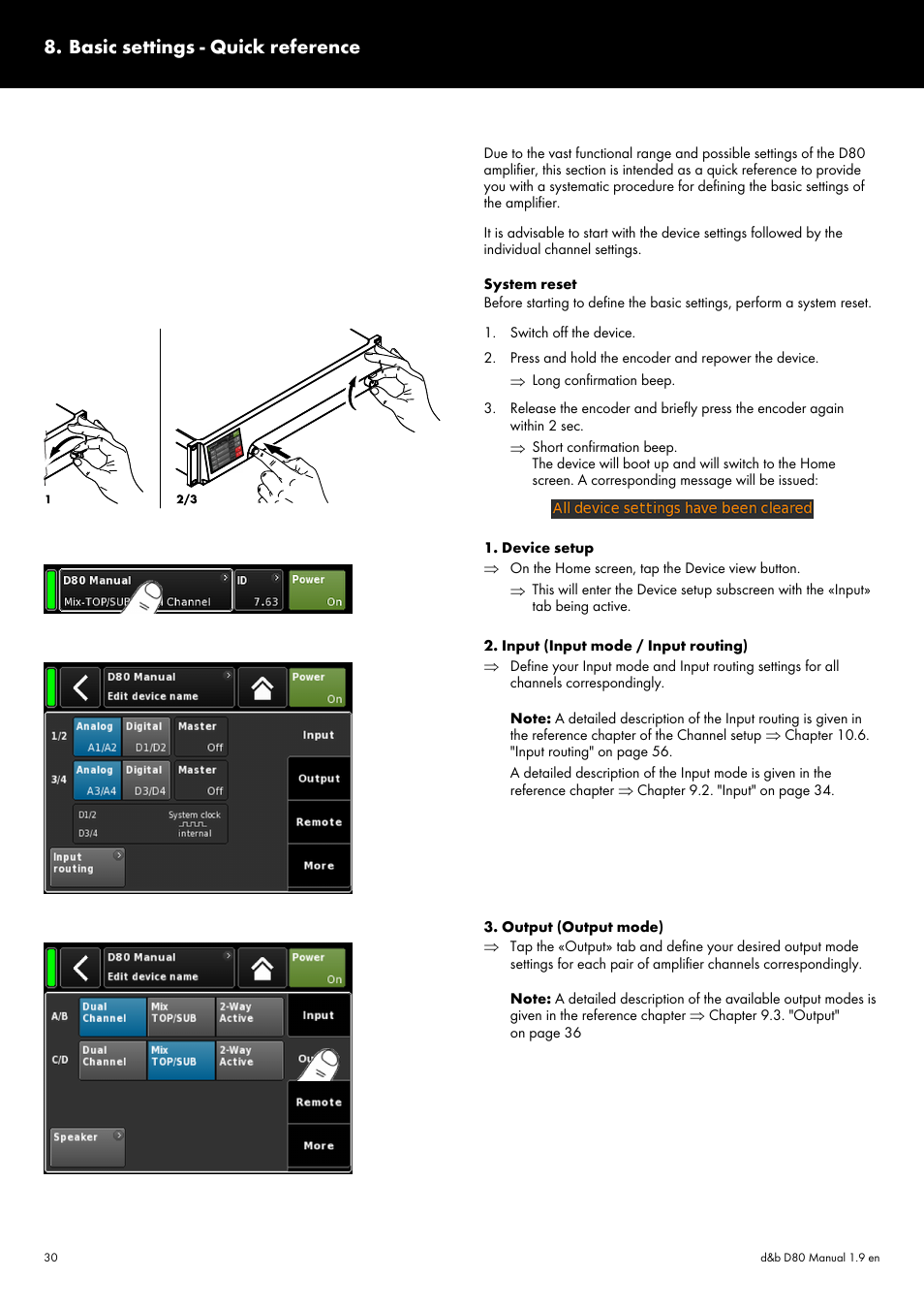 Basic settings - quick reference | d&b D80 User Manual | Page 30 / 84